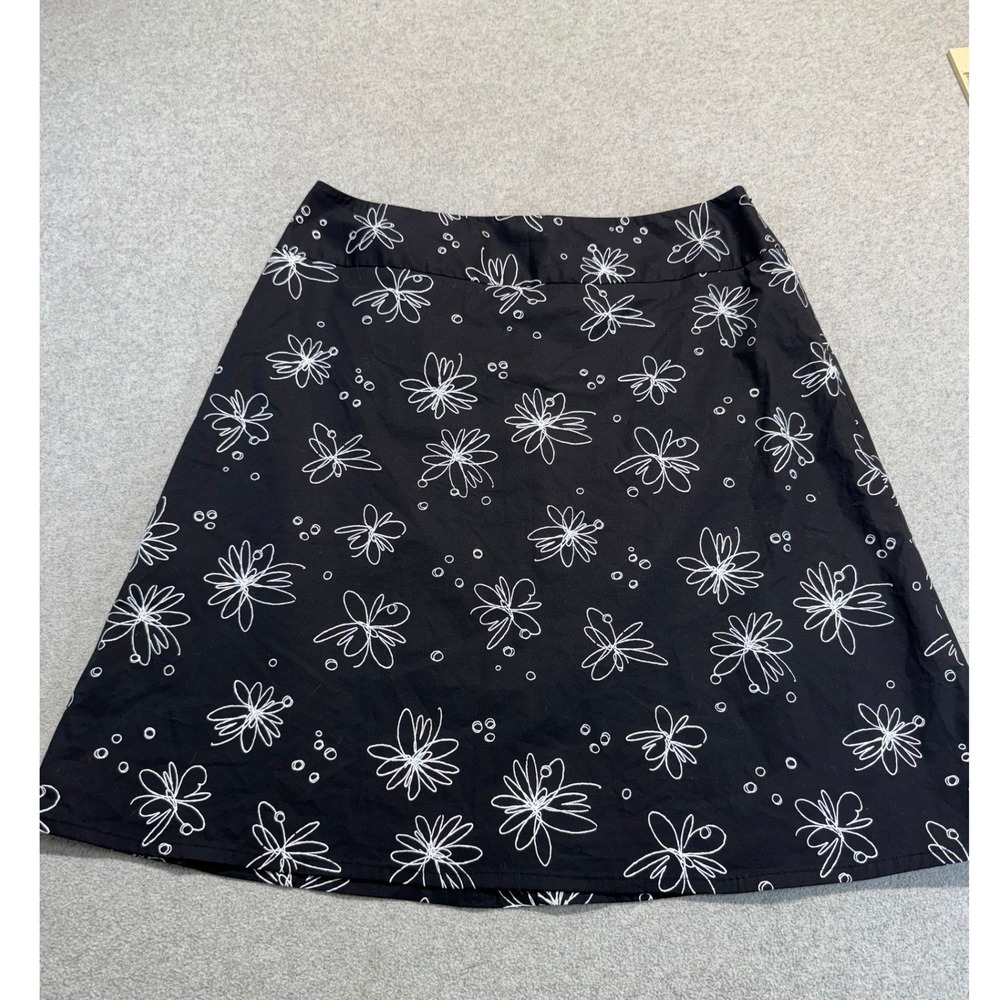 Rafaella Black White Floral A-Line Skirt Womens Size 12 Stretch Career Casual